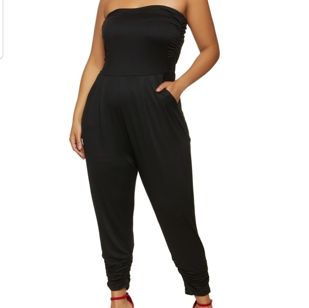 Strapless chain print jumpsuit